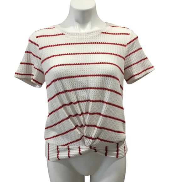 Altar'd State Twist Front Tee Sz S Short Sleeve White and Red Stripe T-Shirt - Picture 1 of 7